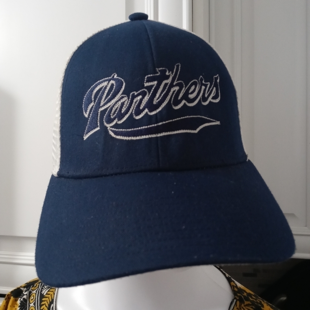 Adidas Embroidered Carolina Panthers Mesh Snapback Trucker Navy Blue White Cap